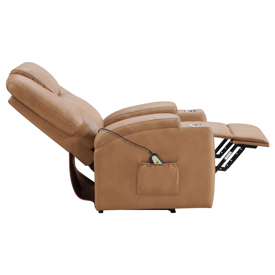 Armstrong Upholstered Power Lift Massage Recliner Camel view 10