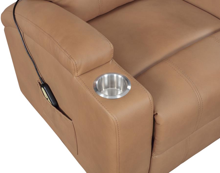 Armstrong Upholstered Power Lift Massage Recliner Camel view 11