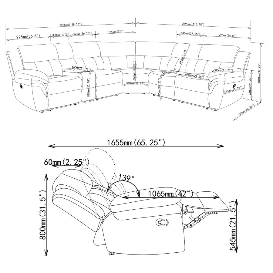 Bahrain 6-piece Modular Reclining Sectional Sofa Charcoal view 12