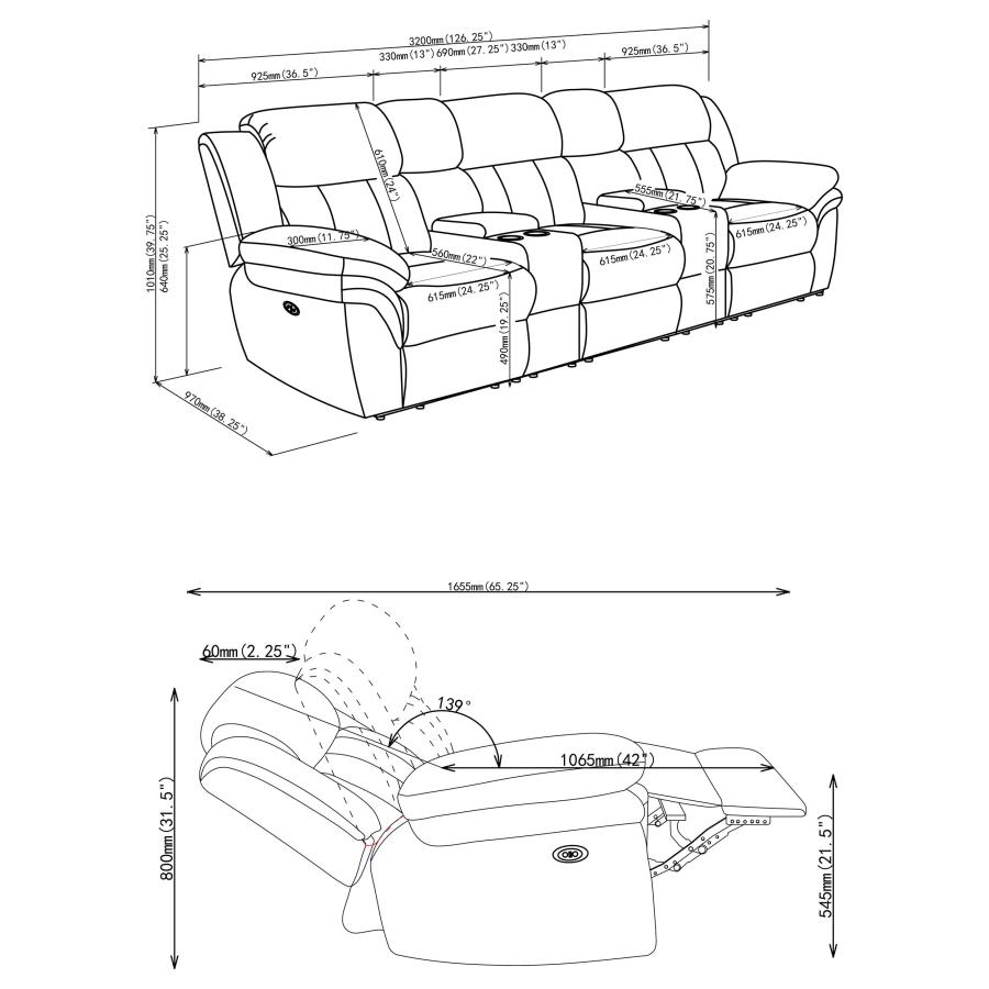 Bahrain 5-piece Power Home Theater Seating Charcoal view 18