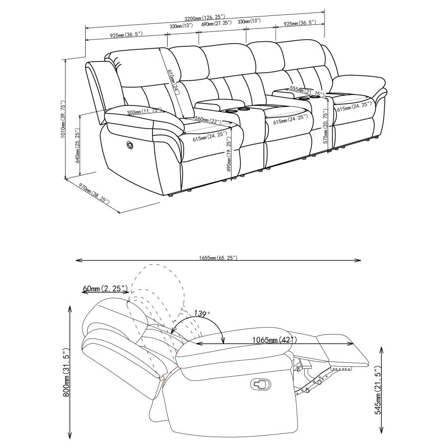 Bahrain 5-piece Upholstered Home Theater Seating Charcoal view 20
