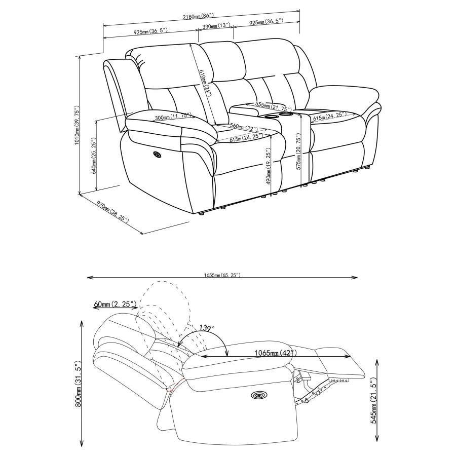 Bahrain Upholstered Power Loveseat Charcoal view 10