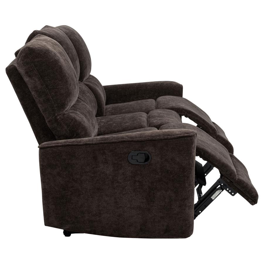 Navarro Chenille Upholstered Reclining Sofa Dark Brown view 10