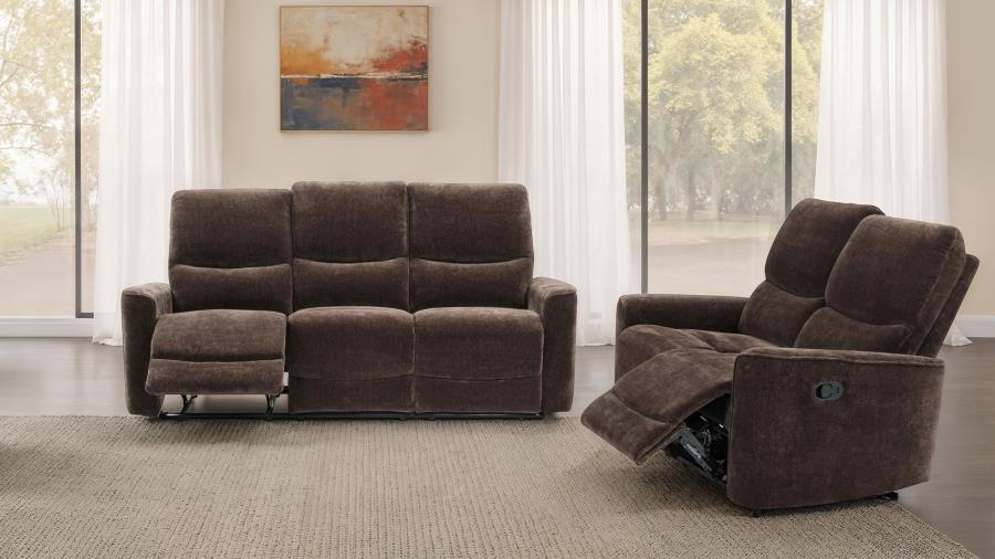 Navarro Chenille Upholstered Reclining Sofa Dark Brown view 15