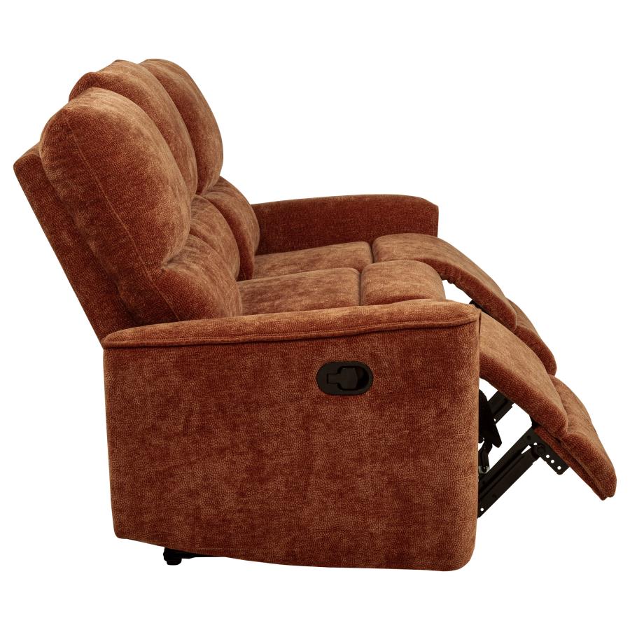 Navarro Chenille Upholstered Reclining Sofa Burnt Orange view 9