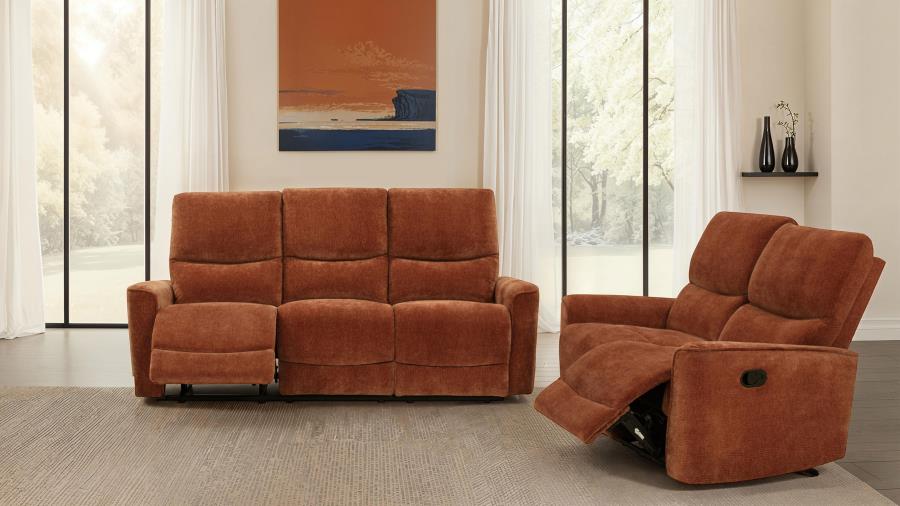 Navarro Chenille Upholstered Reclining Loveseat Burnt Orange view 15