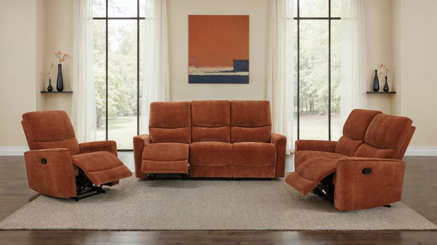 Navarro Chenille Upholstered Reclining Loveseat Burnt Orange view 16