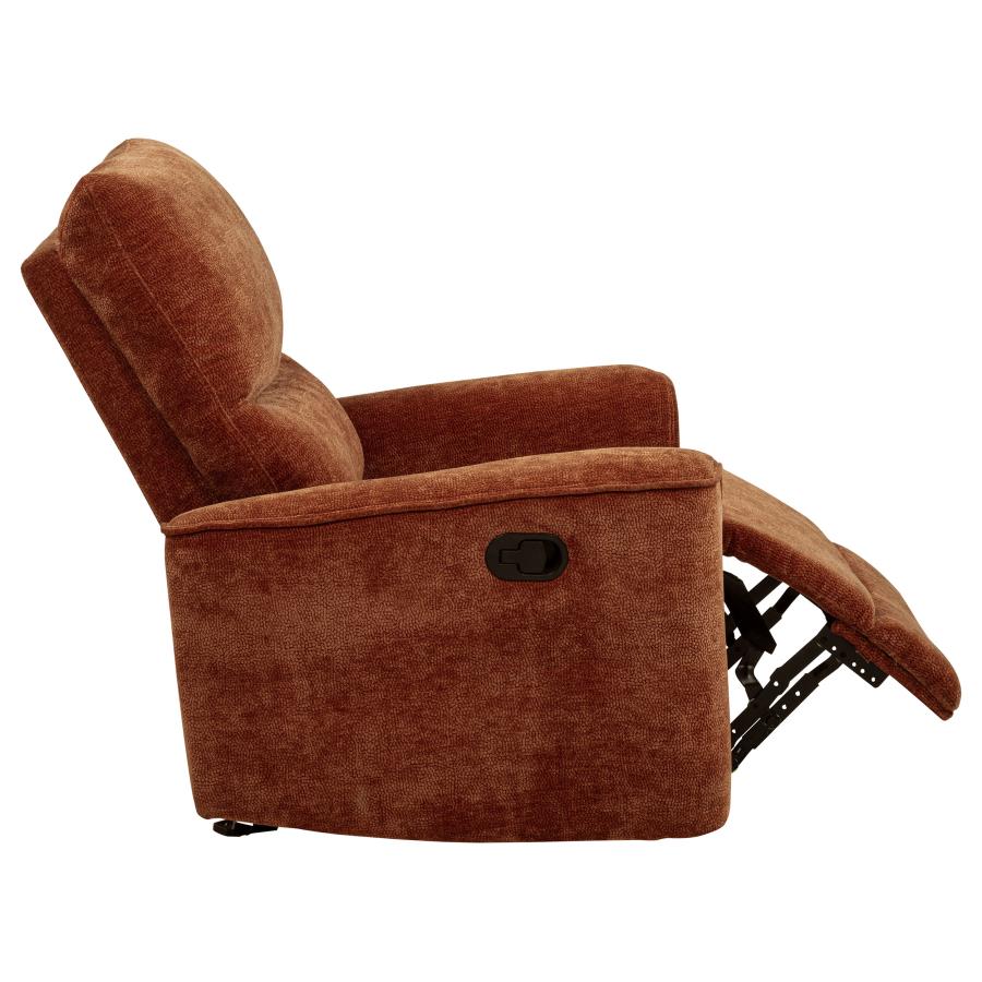 Navarro Chenille Upholstered Glider Recliner Burnt Orange view 10