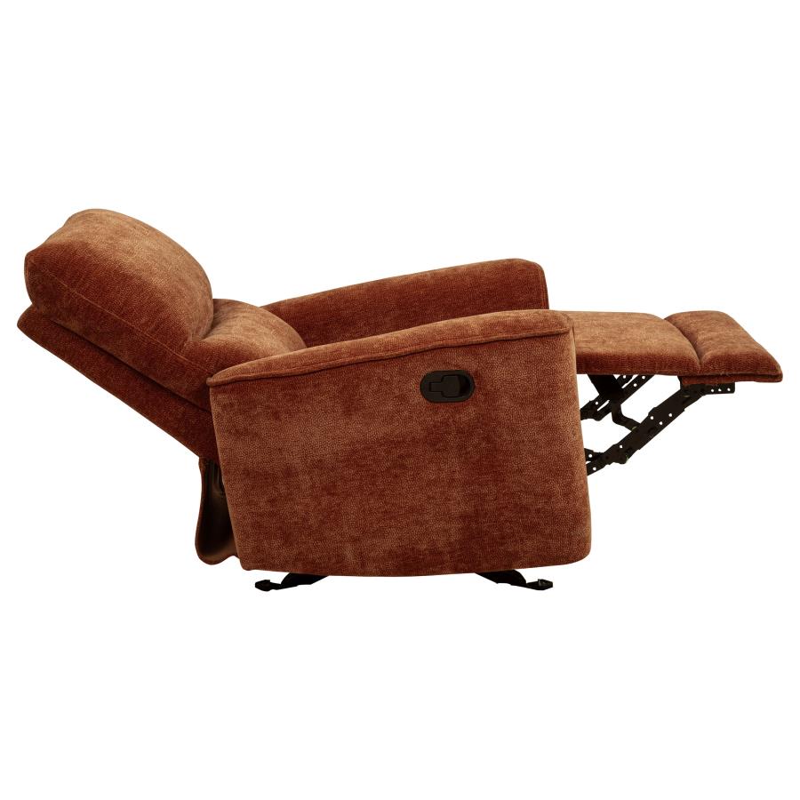 Navarro Chenille Upholstered Glider Recliner Burnt Orange view 11
