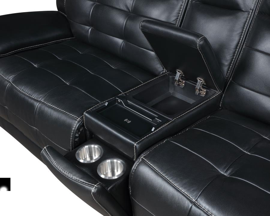 Hewitt Leather Dual Power Reclining Sectional Sofa Black view 8