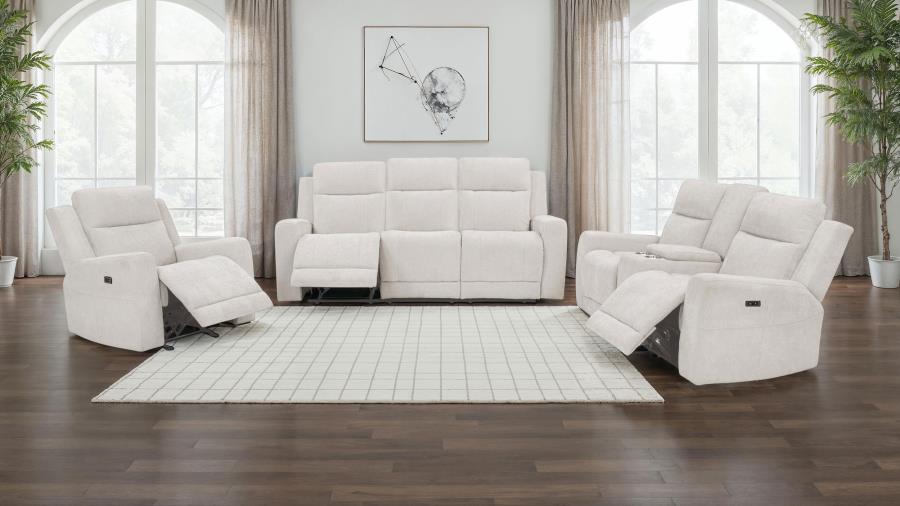 Kennett Chenille Upholstered Power Reclining Sofa Ivory view 12