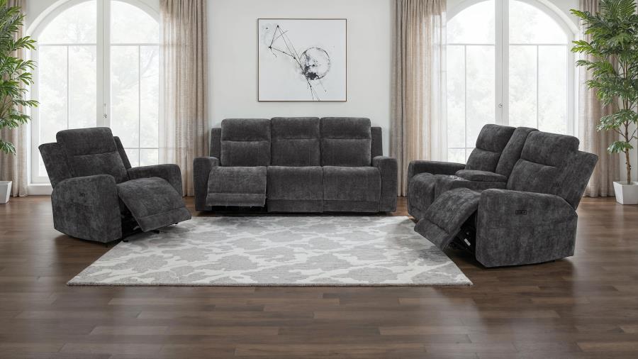 Kennett Chenille Upholstered Power Recliner Chair Dark Grey view 12