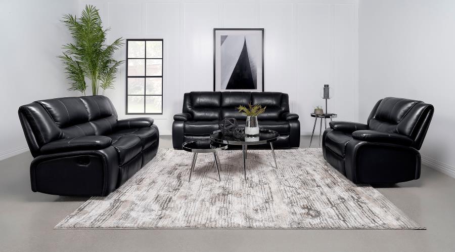 Camila Upholstered Motion Reclining Sofa Black view 11