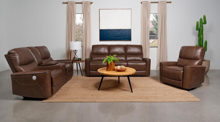 Greenfield Upholstered Power Reclining Sofa Saddle Brown view 11