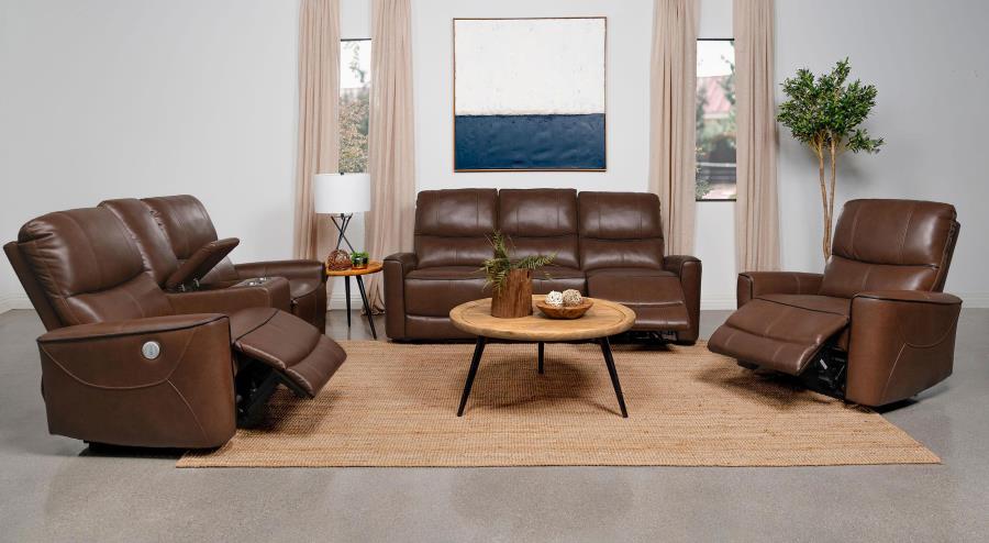 Greenfield Upholstered Power Recliner Chair Saddle Brown view 12