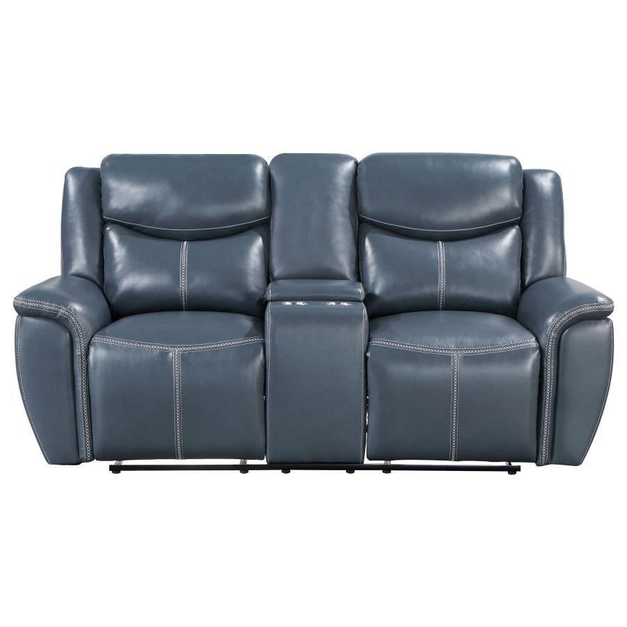 Sloane 2-piece Upholstered Reclining Sofa Set Blue view 10