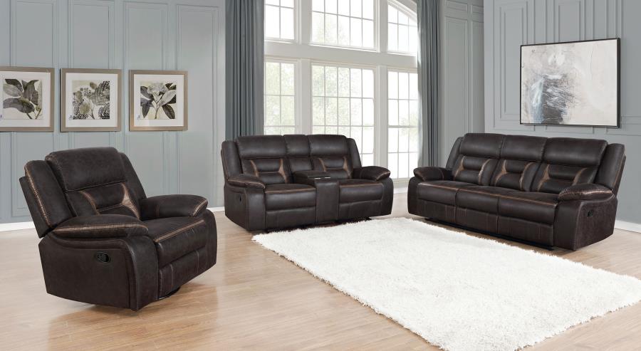 Greer Upholstered Motion Reclining Loveseat Brown view 10