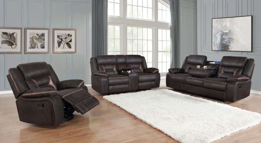 Greer Upholstered Swivel Glider Recliner Chair Brown view 9