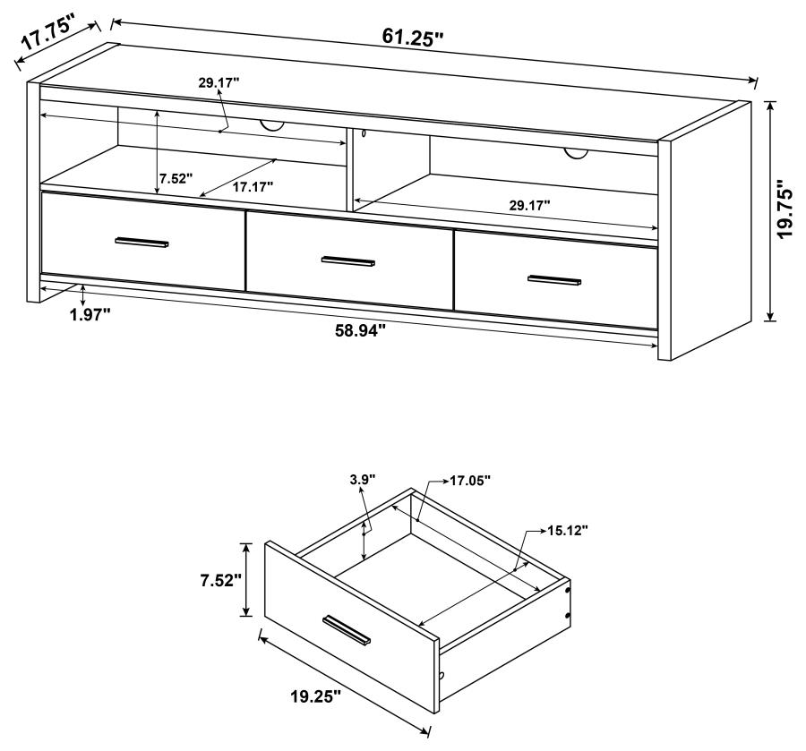 Alton 3-drawer Engineered Wood 61-inch TV Stand Black Oak view 10