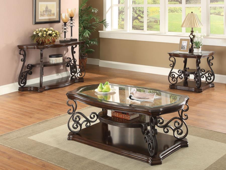 Laney Scrollwork Entryway Sofa Console Table Deep Merlot view 10
