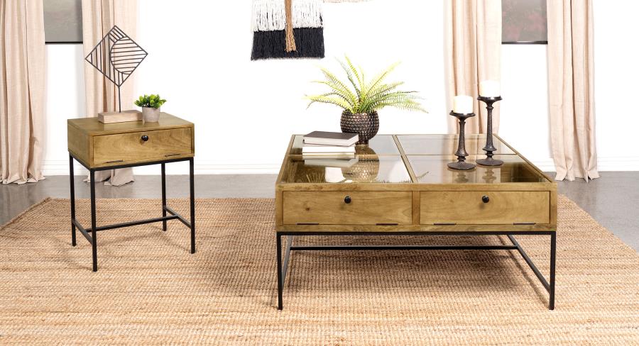 Stephie 4-drawer Square Glass Top Coffee Table Honey Brown view 10
