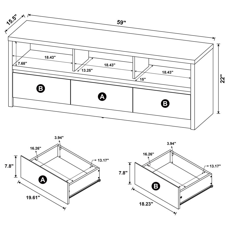 Rutland 59-inch 3-drawer TV Stand Media Console Black view 11