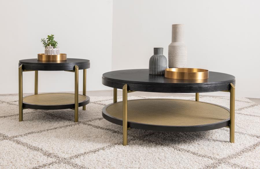 Arini Round End Side Table With Storage Shelf Black view 11