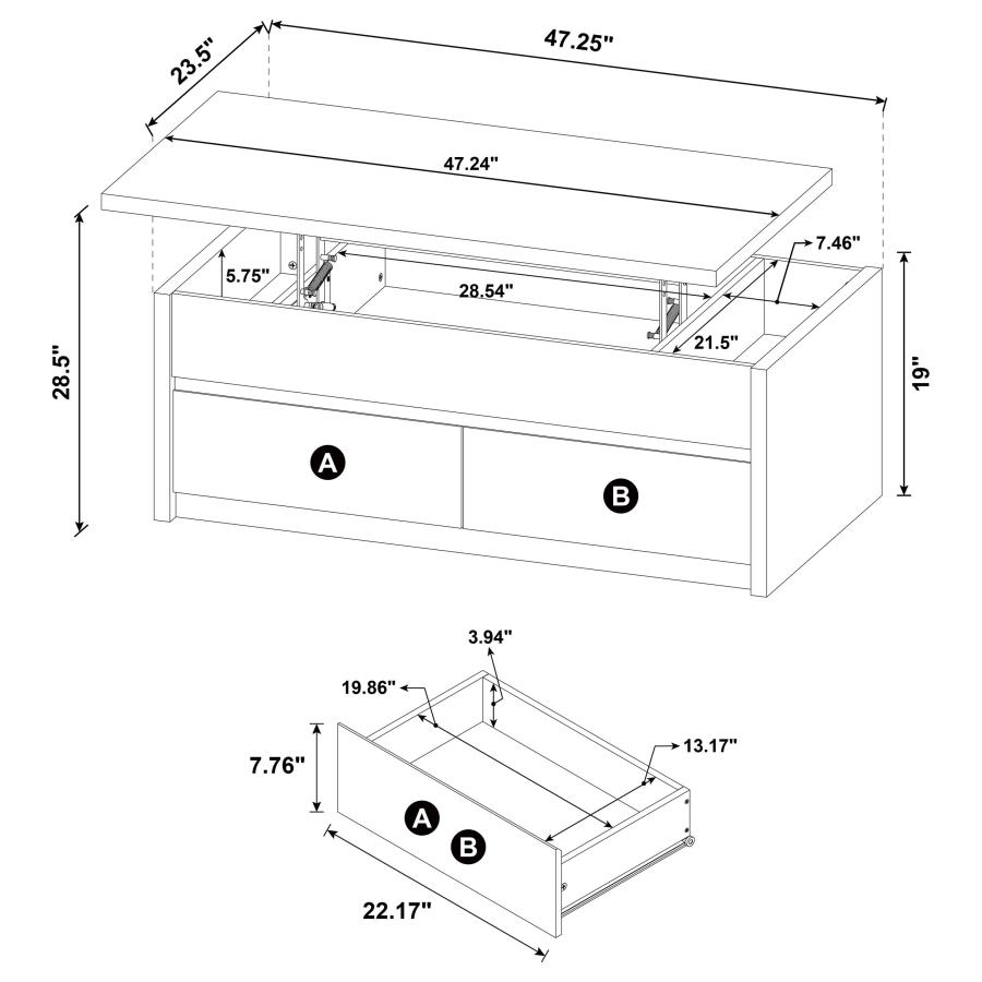 Knapp Lift Top Cocktail Coffee Table with Dual Drawers Black view 12