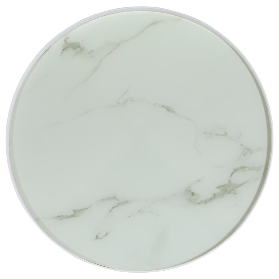 Briggs Round Marble Printed Glass Top End Side Table White view 8