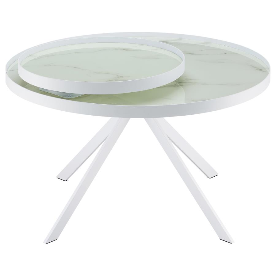Briggs Round Marble Printed Glass Top Coffee Table White view 8