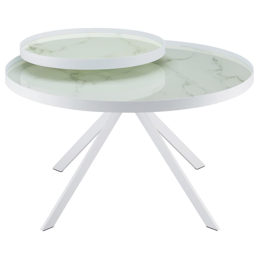 Briggs Round Marble Printed Glass Top Coffee Table White view 9