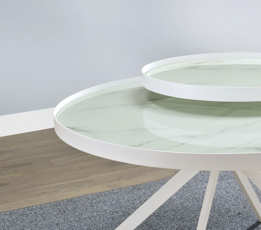 Briggs Round Marble Printed Glass Top Coffee Table White view 11
