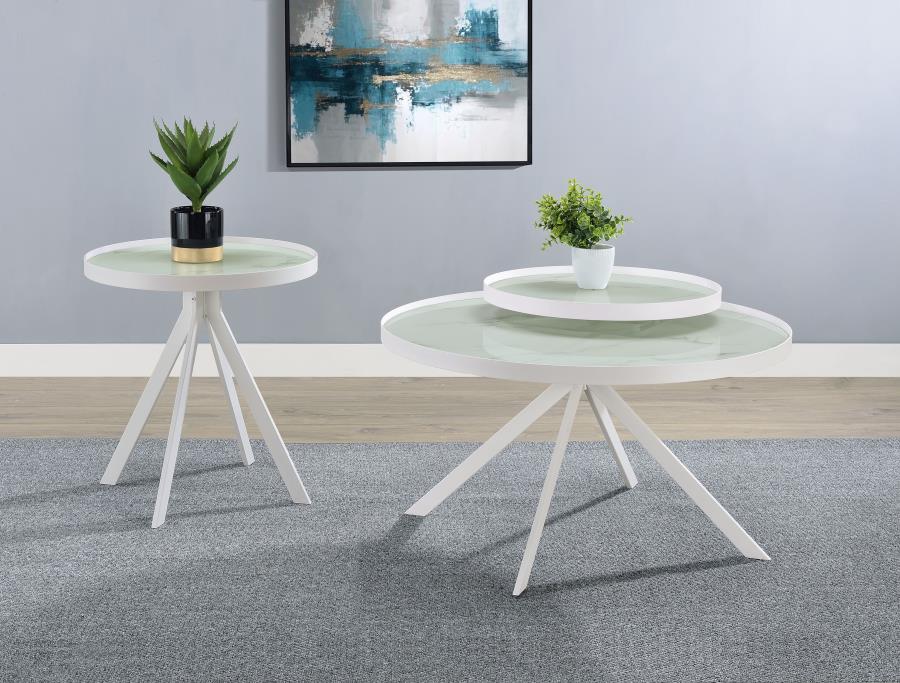 Briggs Round Marble Printed Glass Top Coffee Table White view 13