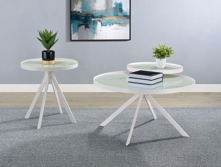 Briggs Round Marble Printed Glass Top Coffee Table White view 14