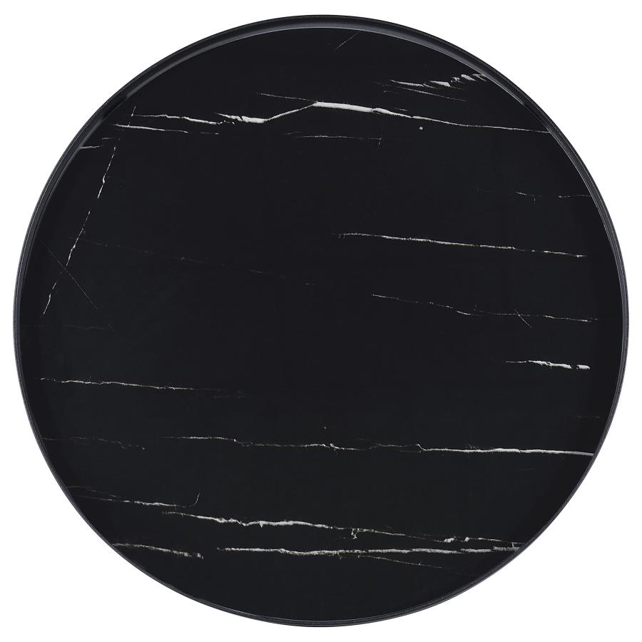 Briggs Round Marble Printed Glass Top End Table Black view 8