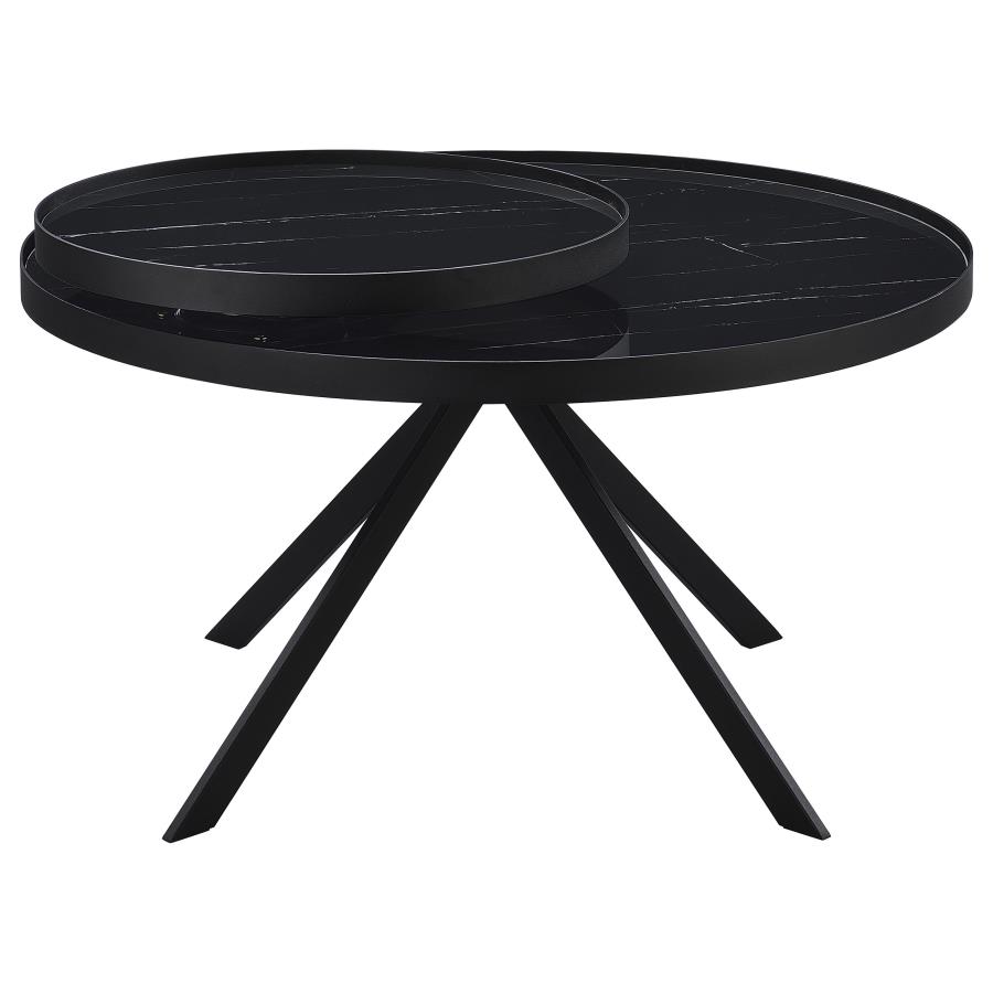 Briggs Round Marble Printed Glass Top Coffee Table Black view 8