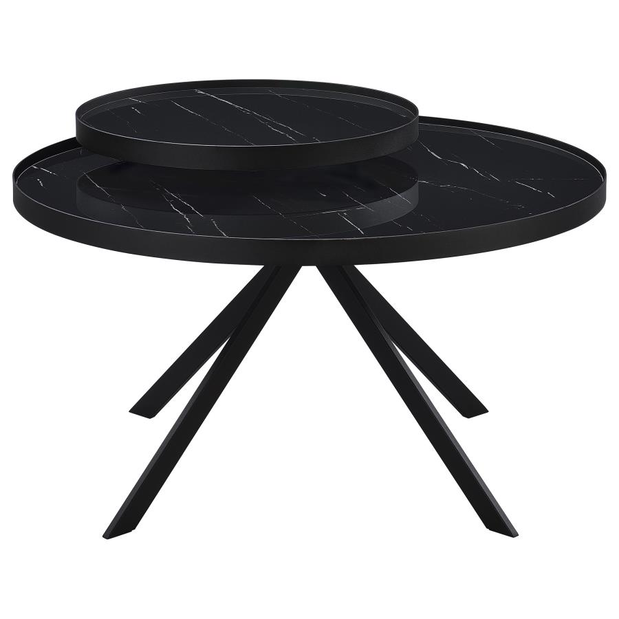 Briggs Round Marble Printed Glass Top Coffee Table Black view 9