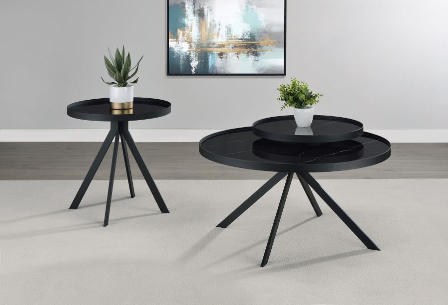 Briggs Round Marble Printed Glass Top Coffee Table Black view 13