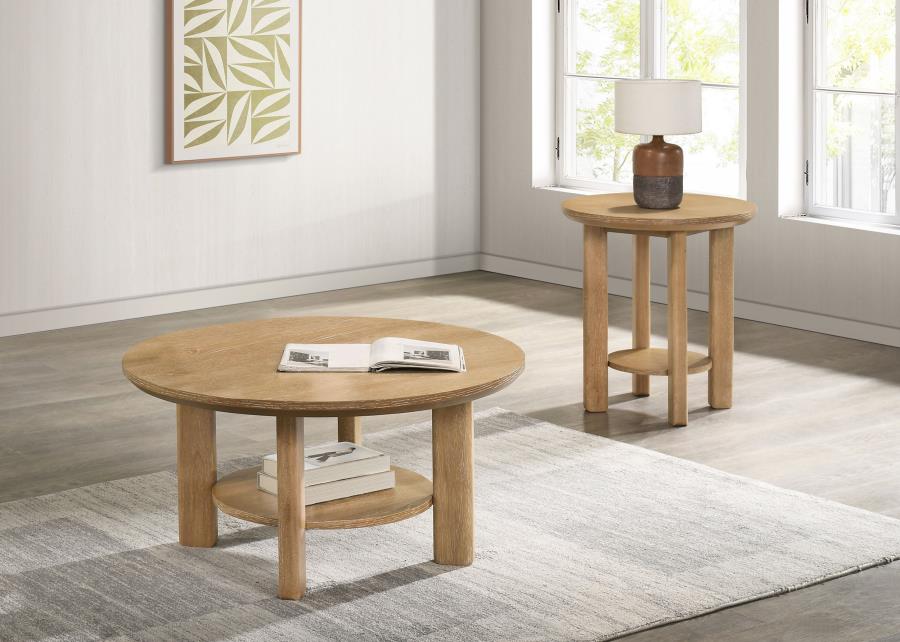 Ottowa Round Wood Side End Table with Shelf Light Oak view 10