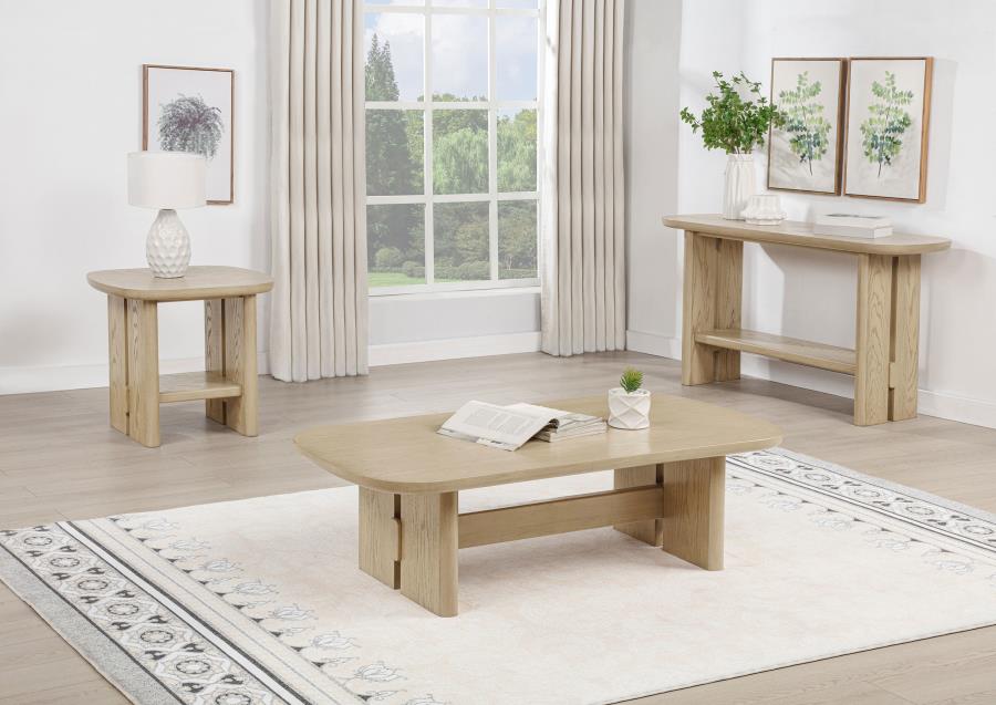 Kailani Coastal Square End Side Table with Shelf Beige Oak view 9