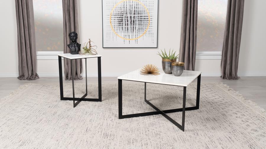 Tobin Square Marble Top Coffee Table White and Black view 8