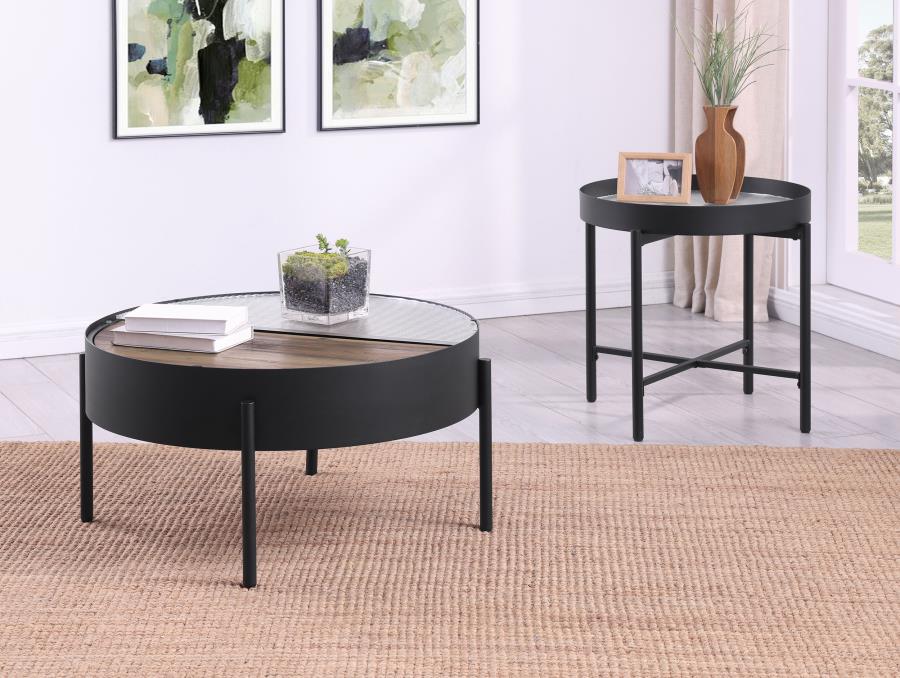 Ozella Round Coffee Table with Hidden Storage Sandy Black view 9