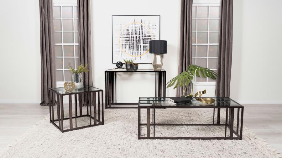 Adri Rectangular Glass Top Side End Table Black Nickel view 12