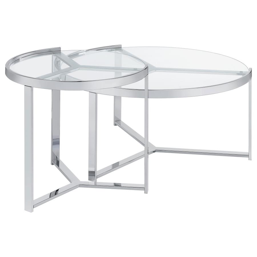 Delia 2-Piece Round Glass Top Nesting Coffee Table Chrome view 8