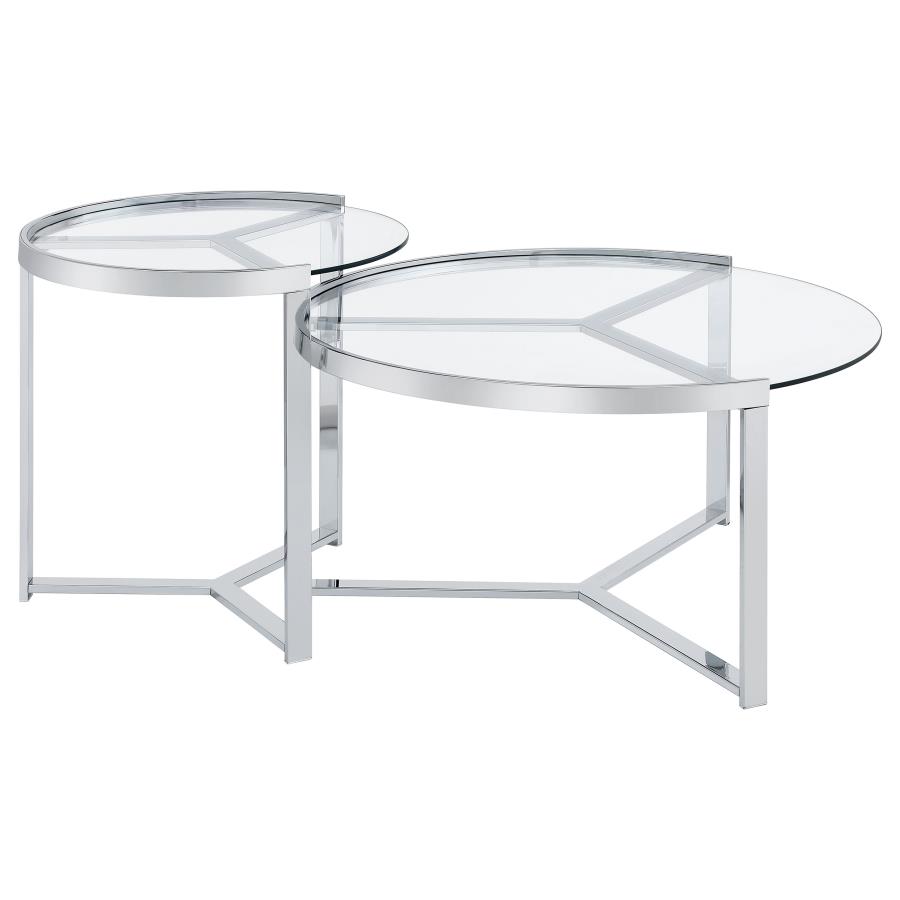 Delia 2-Piece Round Glass Top Nesting Coffee Table Chrome view 9
