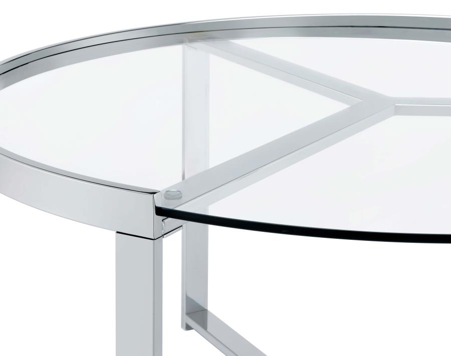 Delia 2-Piece Round Glass Top Nesting Coffee Table Chrome view 10
