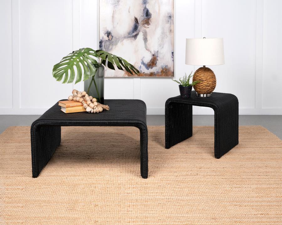 Cahya Woven Rattan Square Coffee Table Black view 8