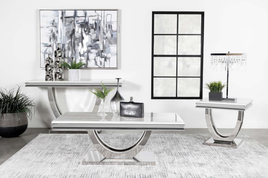 Kerwin Square Stone Top End Table White and Chrome view 8