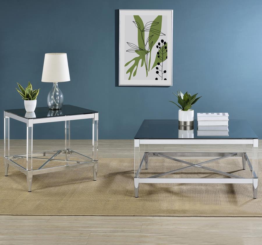 Lindley Square Tempered Mirror Acrylic Side End Table Chrome view 9