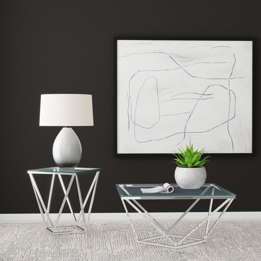 Brittania Square Glass Top Geometric End Table Nickel view 8